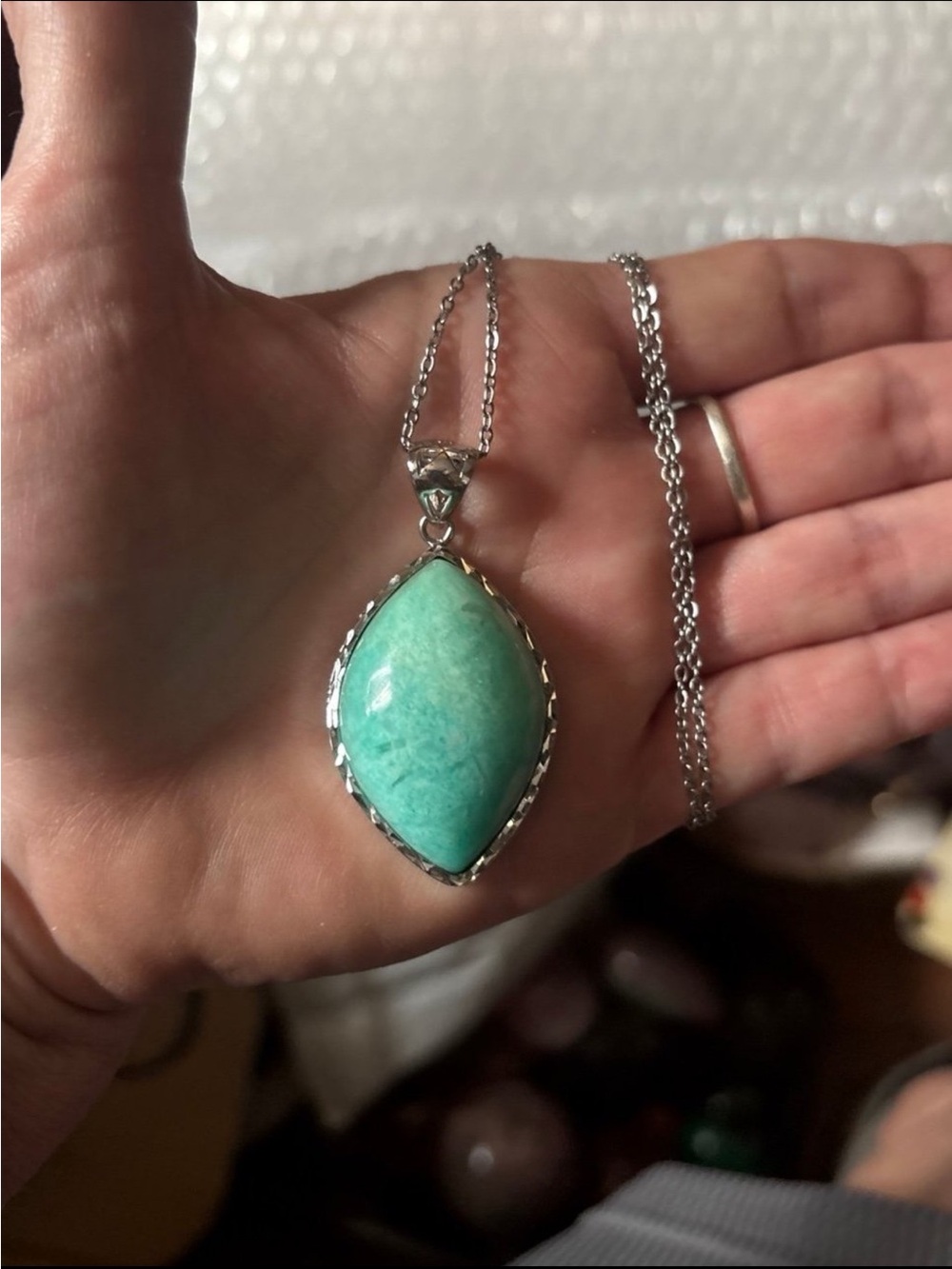 Amzonite Sterling Silver Teardrop Necklace